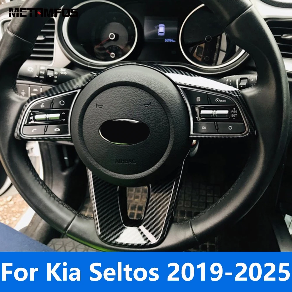 

For Kia Seltos 2019-2024 2025 Carbon Fiber Steering Wheel Cover Trim Decoration Frame Sticker Interior Accessories Car Styling