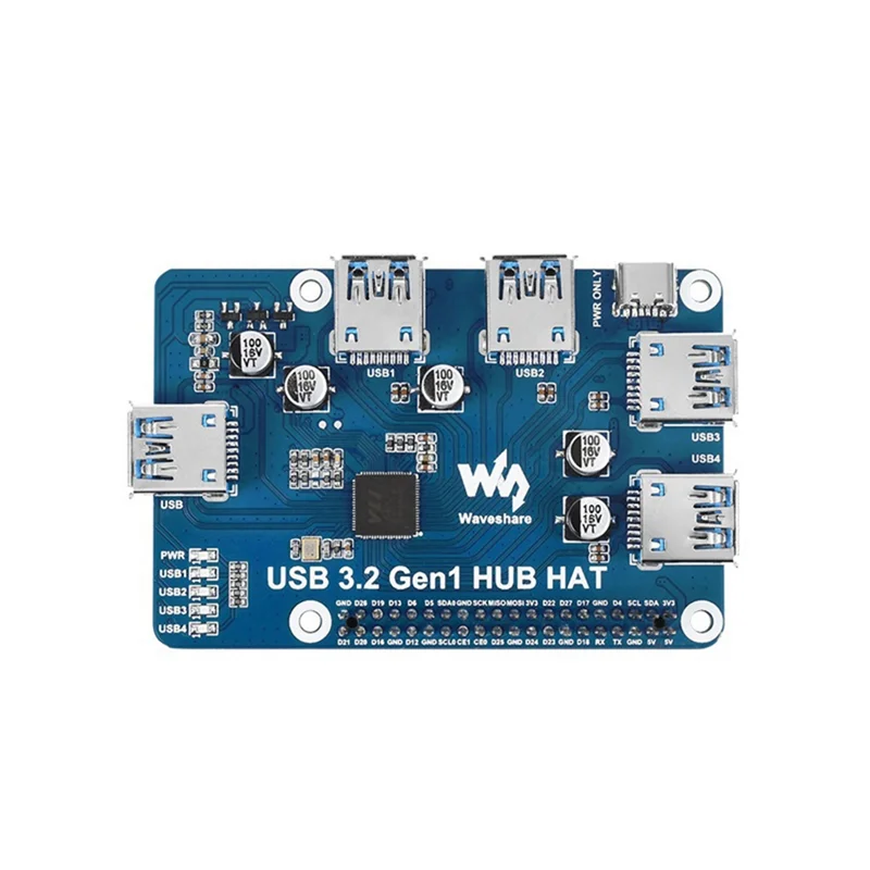 Waveshare USB 3.2 Gen1 HUB HAT สําหรับ Raspberry Pi 4B 3B + 3B 2B Zero W WH,4-Channel USB 3.0 พอร์ตขยาย, ไดร์เวอร์ฟรี Plug & Play