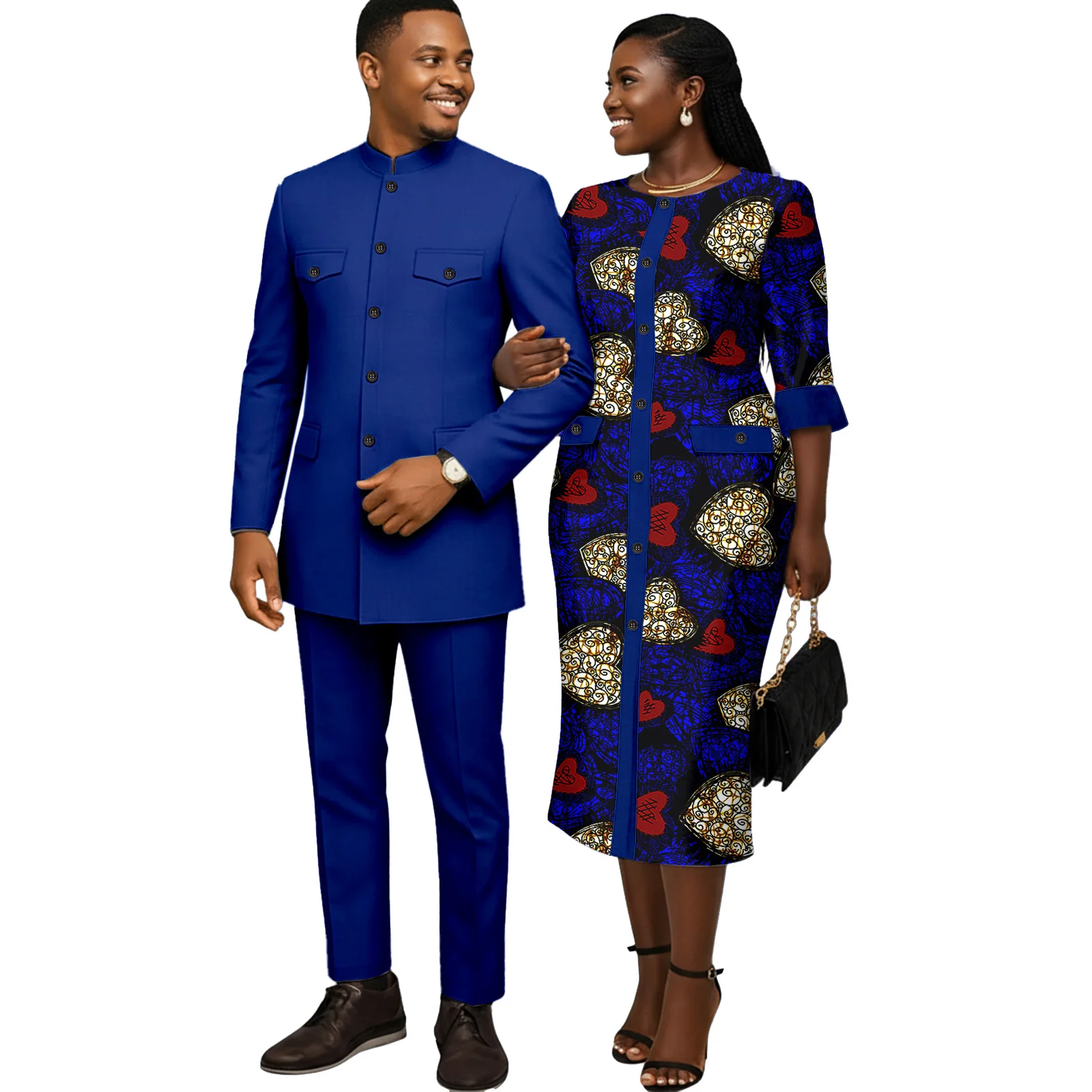 

African Couple's Outfits Matching Sets Ankara Women Print Dress or Dashiki Men Suit Shirt and Pants