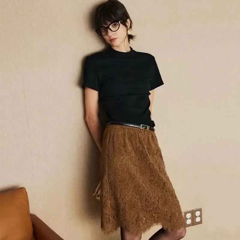New Fashion Chenille Lace Trimmed Skirt Women Elegant Floral Crochet Skrit Women French Retro Mini Party Skirts Party Jupe