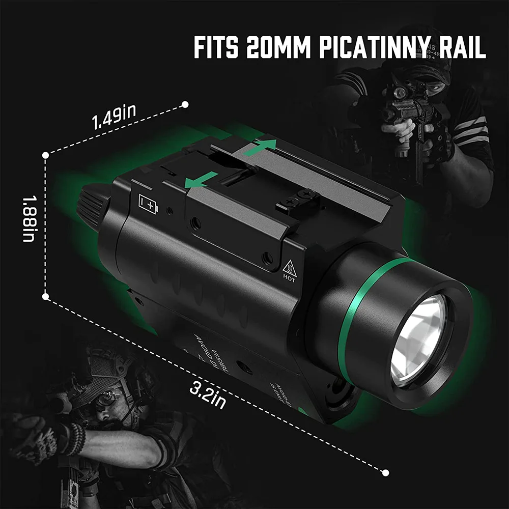 500LM Powerful Tactical Weapon Light Combo Red 5mw Laser Flashlight CR123A Battery Compatible for Pistol Handgun Rifle