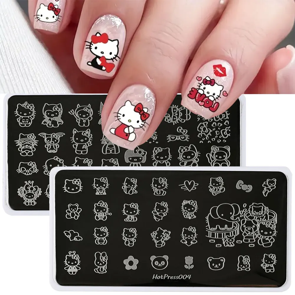 1 unidad de pegatinas de placa de estampado de uñas 3D de Hello Kitty y Kuromi, dibujos animados Kawaii, Anime japonés, plantilla de impresión para decoración de uñas, suministros de herramientas *