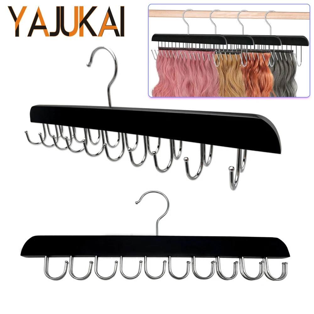 Perchas para extensiones de cabello, perchas para faldas y pantalones Burlywood negras, 20 ganchos, soporte para extensiones de cabello de doble cara, organizador de cabello con Clip Ins