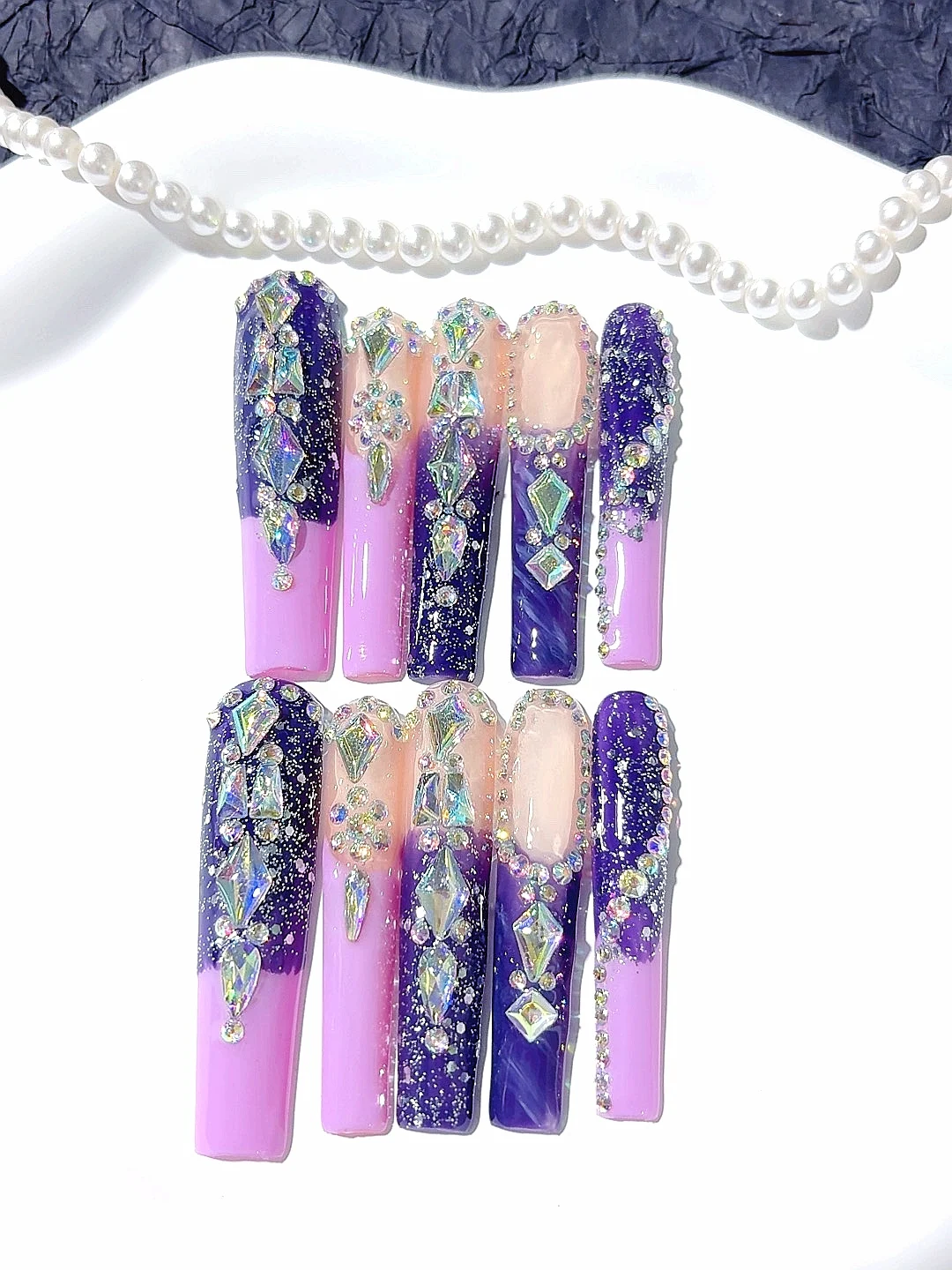 5cm 퍼플 스파클링 라인스톤 라이트 럭셔리 패션 네일아트 (M029)
