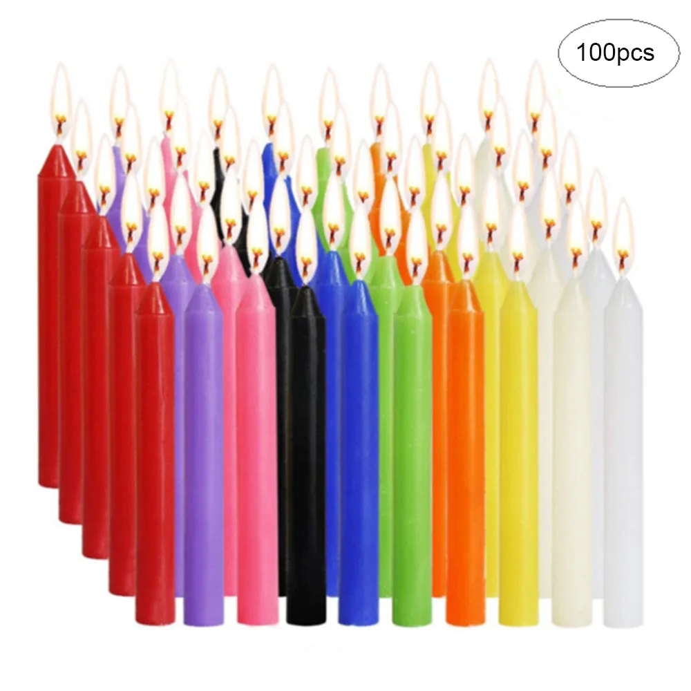 

100pcs Colored Candles Casting Wax Cupcake Ornament Safe Flame Birthday Cake Topper Wax Wedding Home Decor Party Supplies