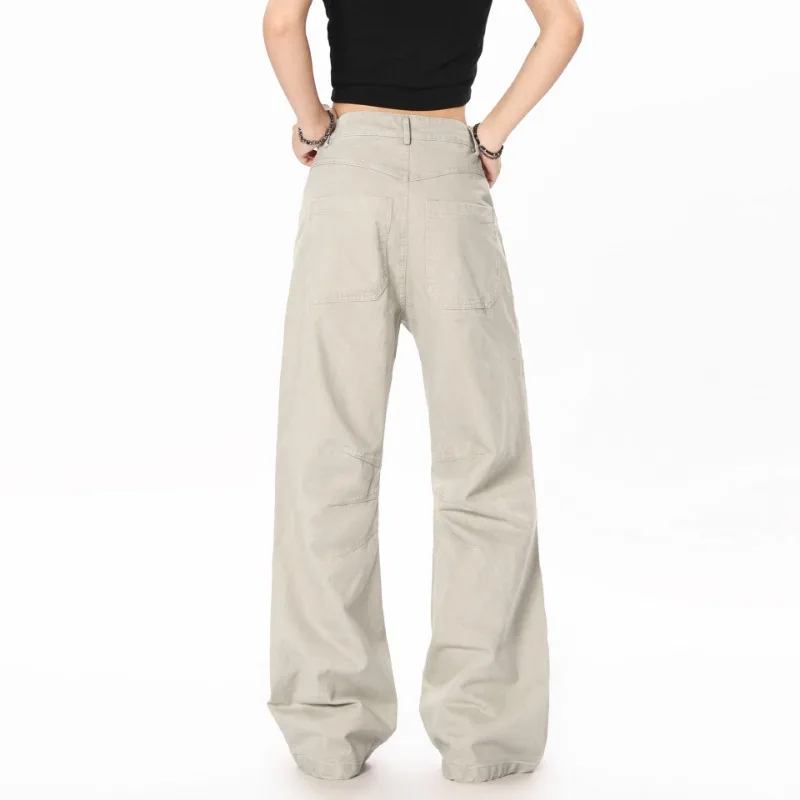 OR FL American Retro Barne Style 100 Cotton Women Cargo Trousers Cleanfit Advanced Staraight Slacks Women's Y2k Wide Leg Pants