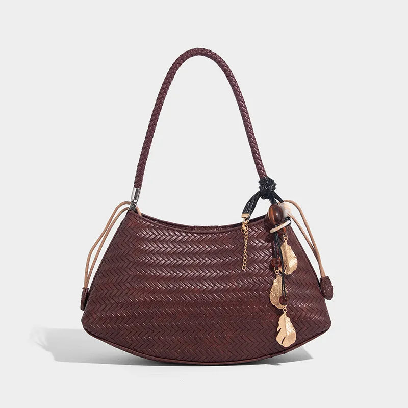 Nieuwe luxe designer shell geweven onderarmtas voor dames Vintage PU lederen handtas met binnenzak Modieuze schoudertas