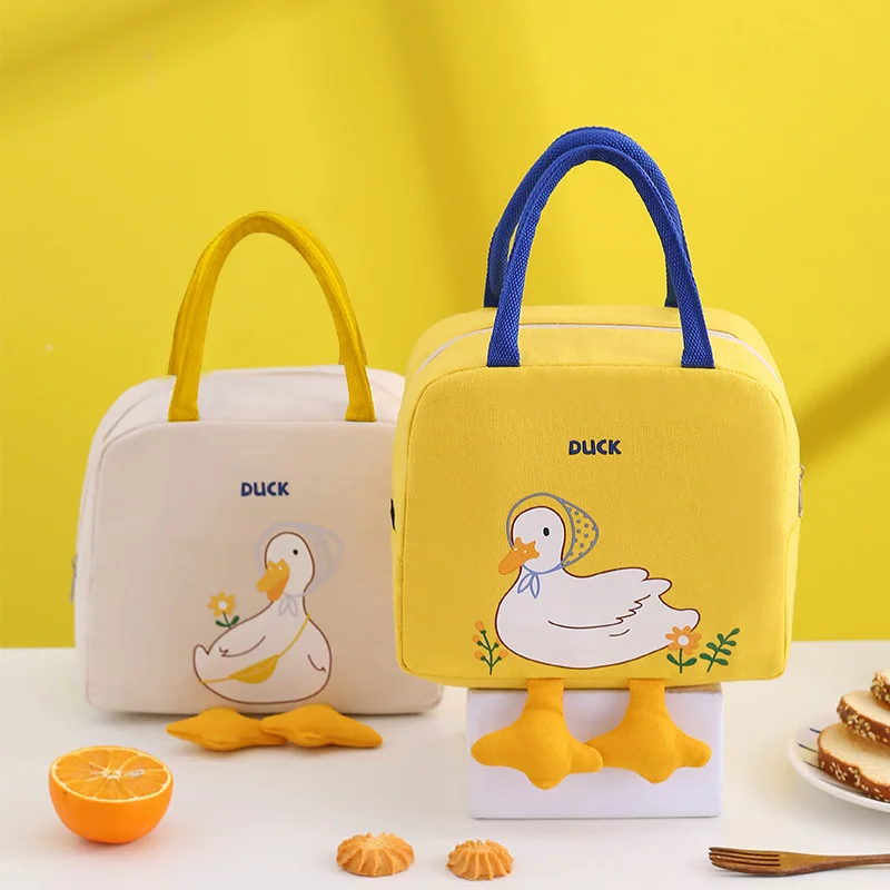 Insulated Lunch Bag Cartoon Handbag Oxford Cloth Bento Tote for Kids Students Work
