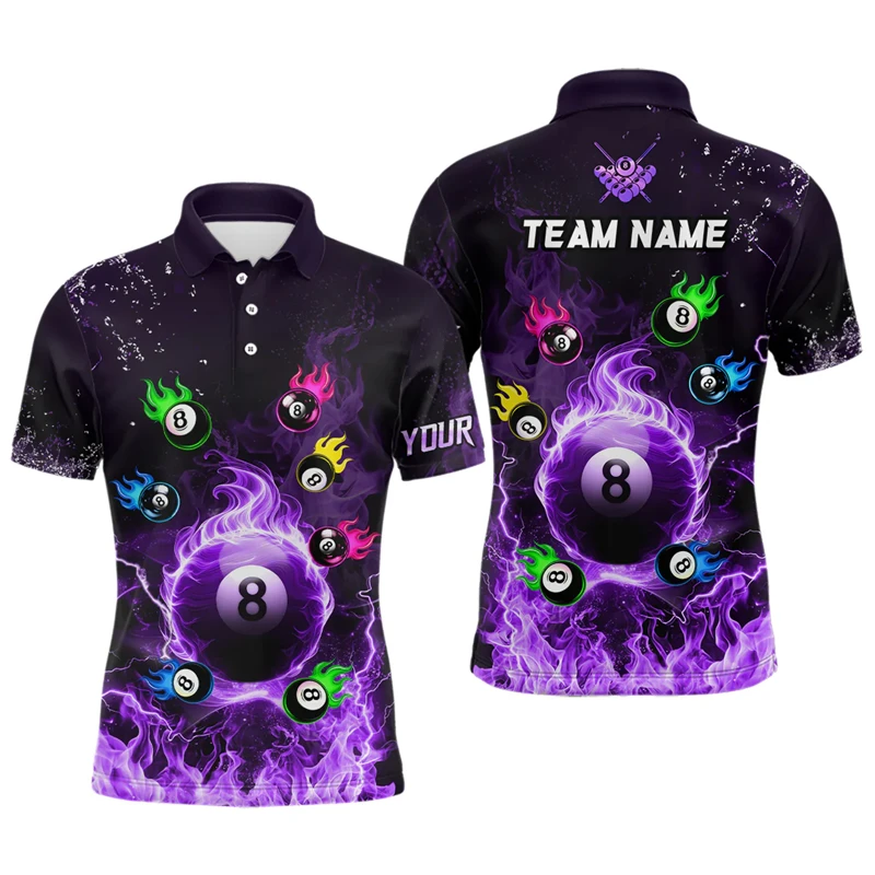 Fashion Billiards Pattern Polo Shirts For Men Summer Trend Custom Name 3D Printed Team Uniforms Oversized Billiards Game Tops