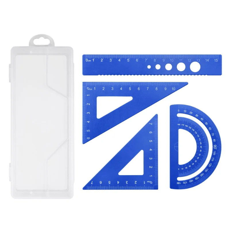 4pcs/set Aluminium Ruler Set Metal Geometry Maths Drawing Compass Stationery Rulers Mathematical for School