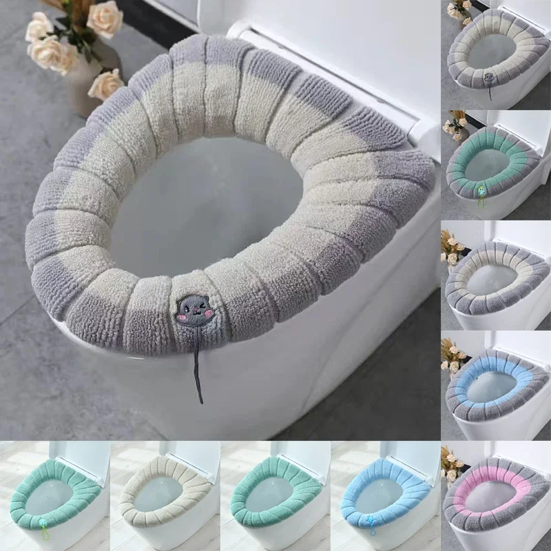 1 pz universale inverno caldo coprisedile wc Closestool Mat lavabile solido morbido lavoro a maglia O-shape Pad sedile del water accesso al bagno