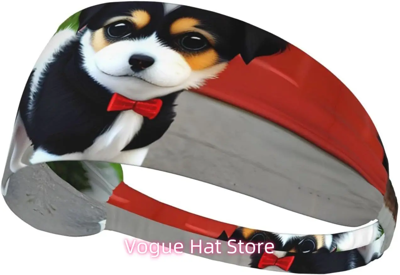 

Black and White Puppy Elastic Exercise Headband, Fitness Exercise Yoga Cycling Headband, Outdoor Sports Elastic Sweat-Absorbing