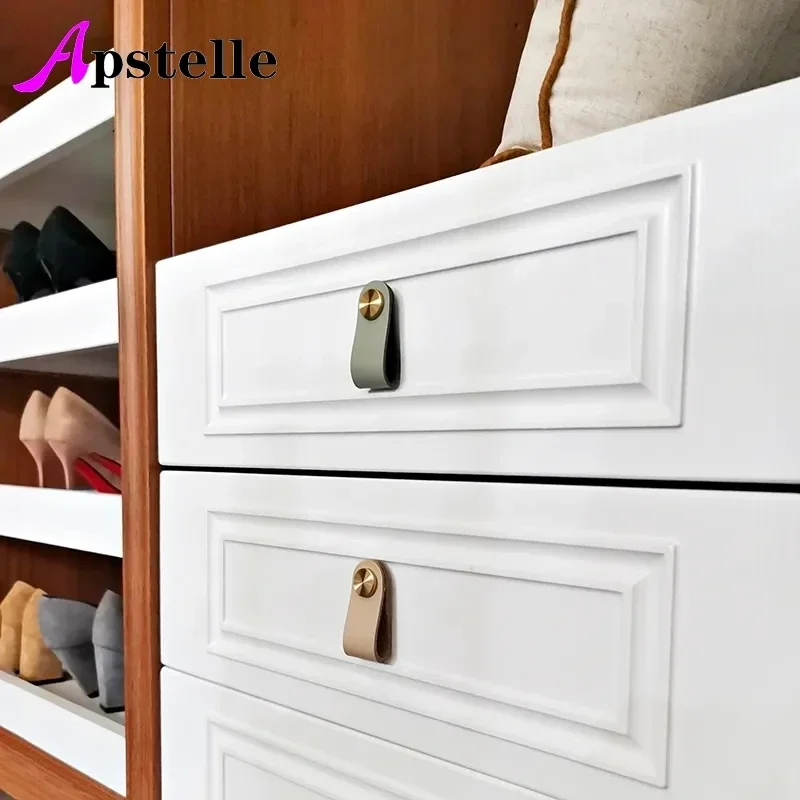 Ngăn Kéo Kéo Thiết Bị Tủ Bếp Đen Hiện Đại Cửa Núm Da Mềm Đầm Tay Cầm