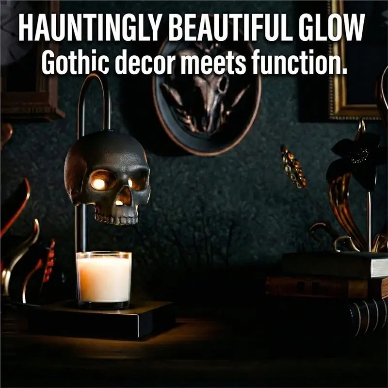 TFORU-Skull Candle Warmer Lamp With Timer And Dimmer Xcandles NOT Included -Black Gothic Candle Lamp Goth Gothic Decor EU Plug - view 5