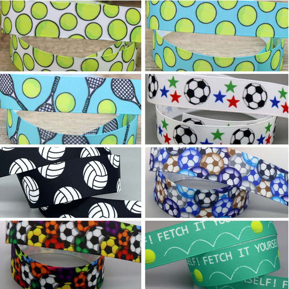 

DHK 50yards Baseball Football Volleyball Tennis Printed Grosgrain Ribbon Accessories Decoration Collar DIY Sewing Craft S2575