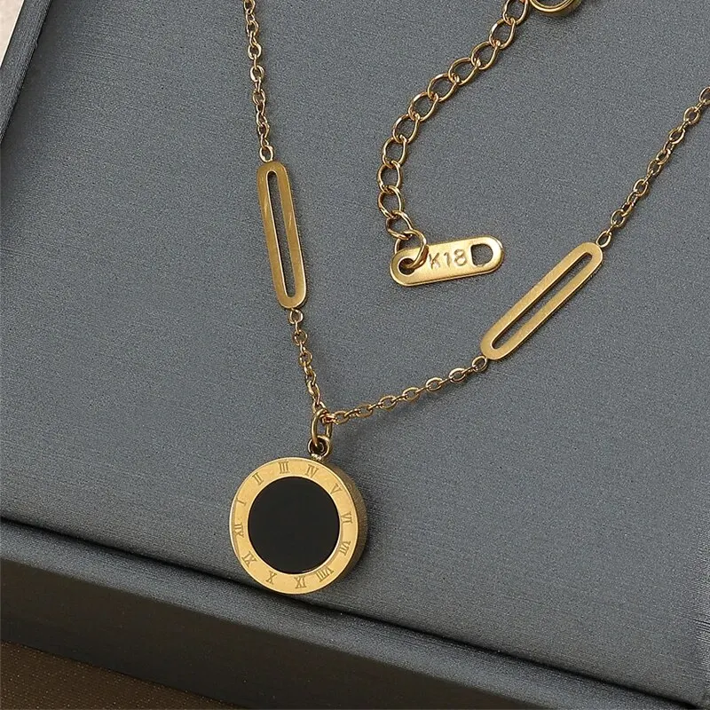 Fashion Roman Digital Wafer Pendant Necklace Stainless Steel Party Jewelry for Women Sexy Choker