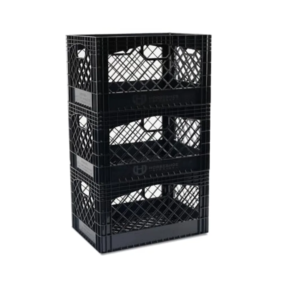 

Stackable Milk Crates Pack Kitchen Work Commercial Garage Totes 24 Quart Heavy Duty Plastic Black 9" L x " W " H