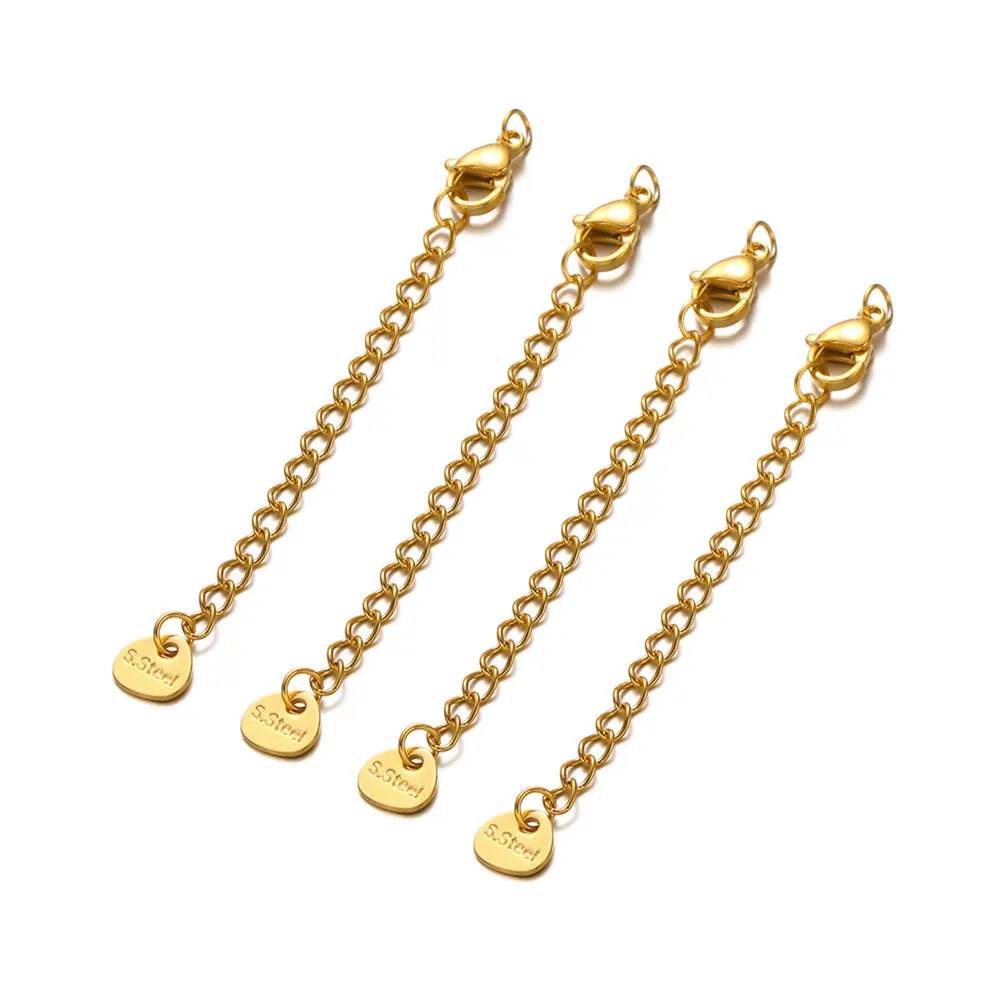 10pcs Stainless Steel Extension Chains with Lobster Clasps Connector Link Necklace Tail Making DIY Bracelet Accessories Supplies