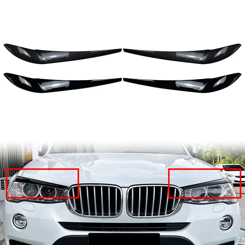 2Pcs Car Front Headlight Eyebrow Eyelid Cover Trim For BMW X3 F25 X4 F26 2014 2015 2016 2017