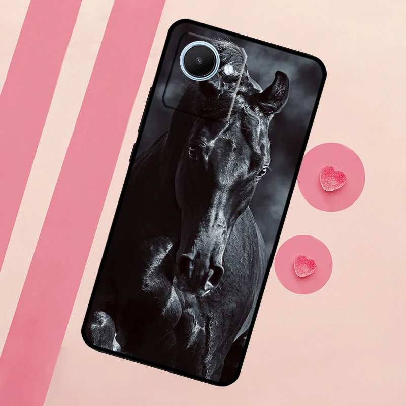 Beautiful Black Horse For Realme 10 11 12 13 14 Pro Plus C55 C71 C75 C67 C63 C61 C53 C35 C65 GT6 GT7 15 Pro Case