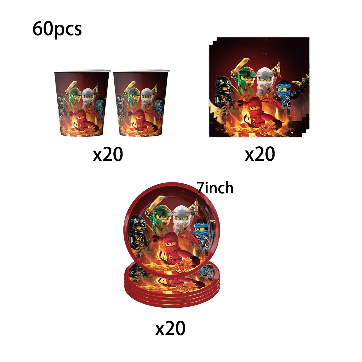 Ninjago Party Dekorationen Teller Becher Geschirr Tortendekoration Servietten Geschenke Geburtstagsparty-Zubehör Hochzeitszubehör Belohnungen Preise – Detail 16