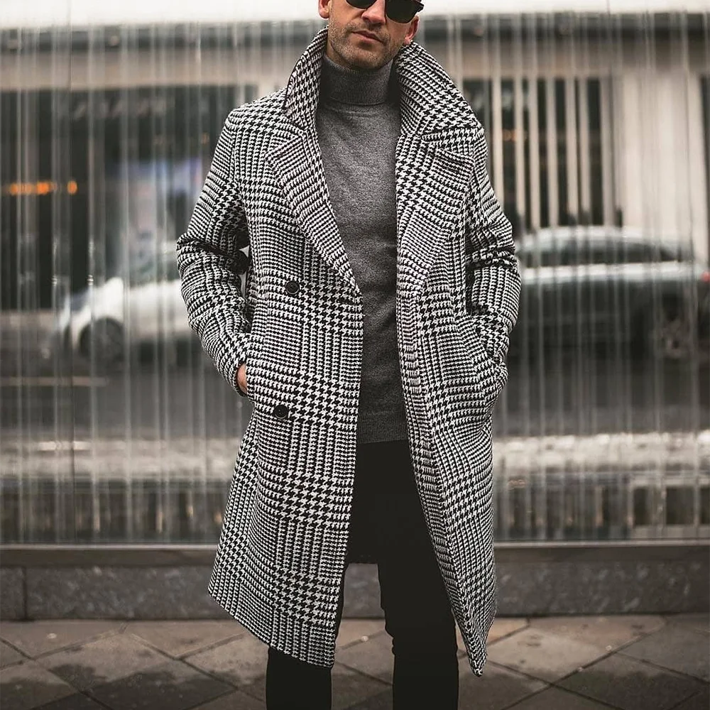 

Customized Stylish Plaid Men's Suit Jacket Houndstooth High Quality Autumn Male Blazer 1 Piece Gentleman Casual Daily Long Coat