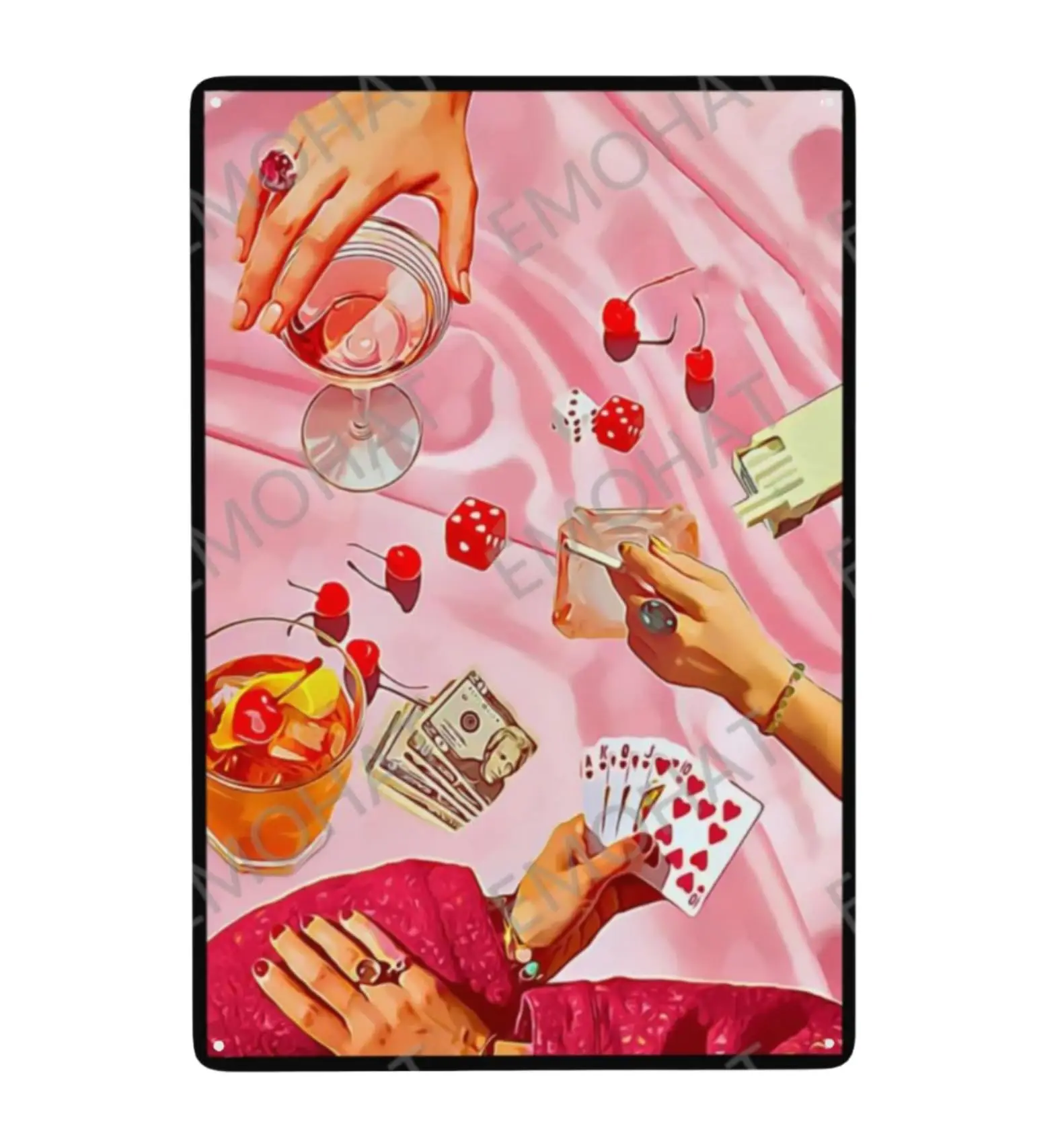 Generic Vintage Funny Tin Metal Pink Poker Posters Iron Painting Sign Cute Funny Cocktail Casino Dice Chips Cool Funky Alcohol D