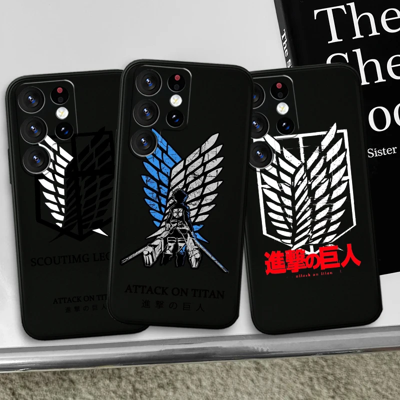 

Attack On Titan LOGO For Samsung S24 S23 S22 S21 S20 FE S10e S10 S9 Ultra Plus Plus Soft Silicone Black Phone Case