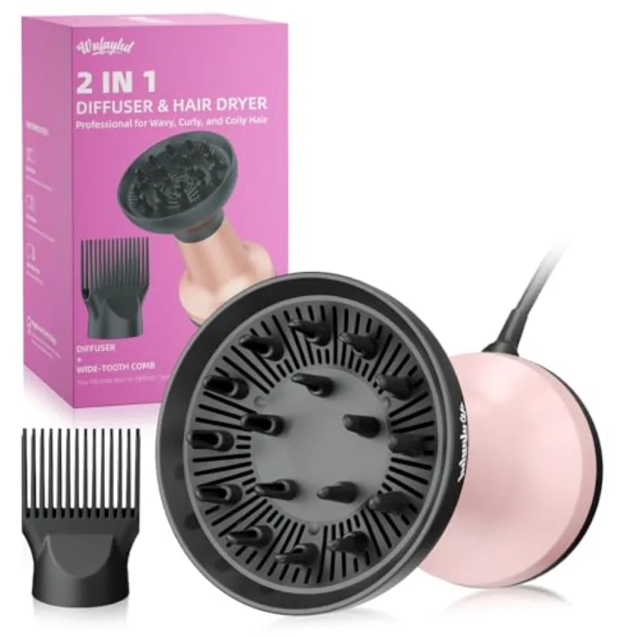 

2-in-1 Diffuser Hair Dryer for Curly Hair: 1875W Ionic Hair Dryer w/Comb and Diffuser Attachment, Fast Drying, Reduces Frizz, A