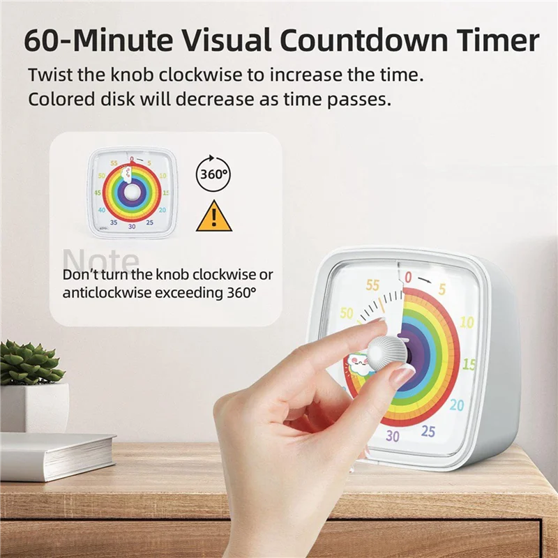 

SEWS-4X 60-Minute Visual Timer With Night Light, Countdown Timer,Pomodoro Timer With Rainbow Pattern For Kids White