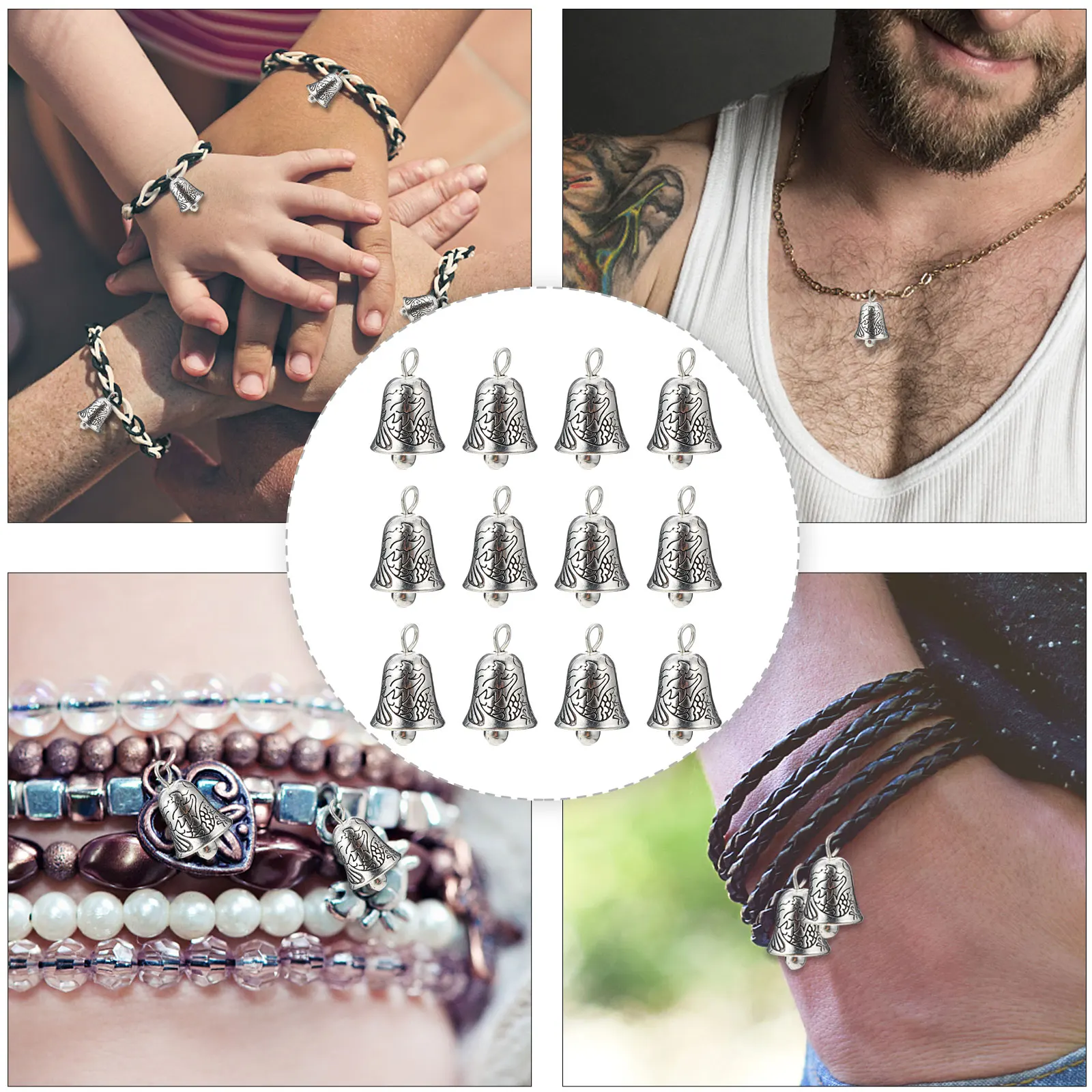 

20pcs Bell Pendant Accessories Silver Alloy DIY Jewelry Making Hanging Ornaments Vintage Design Chic Unique Pendants