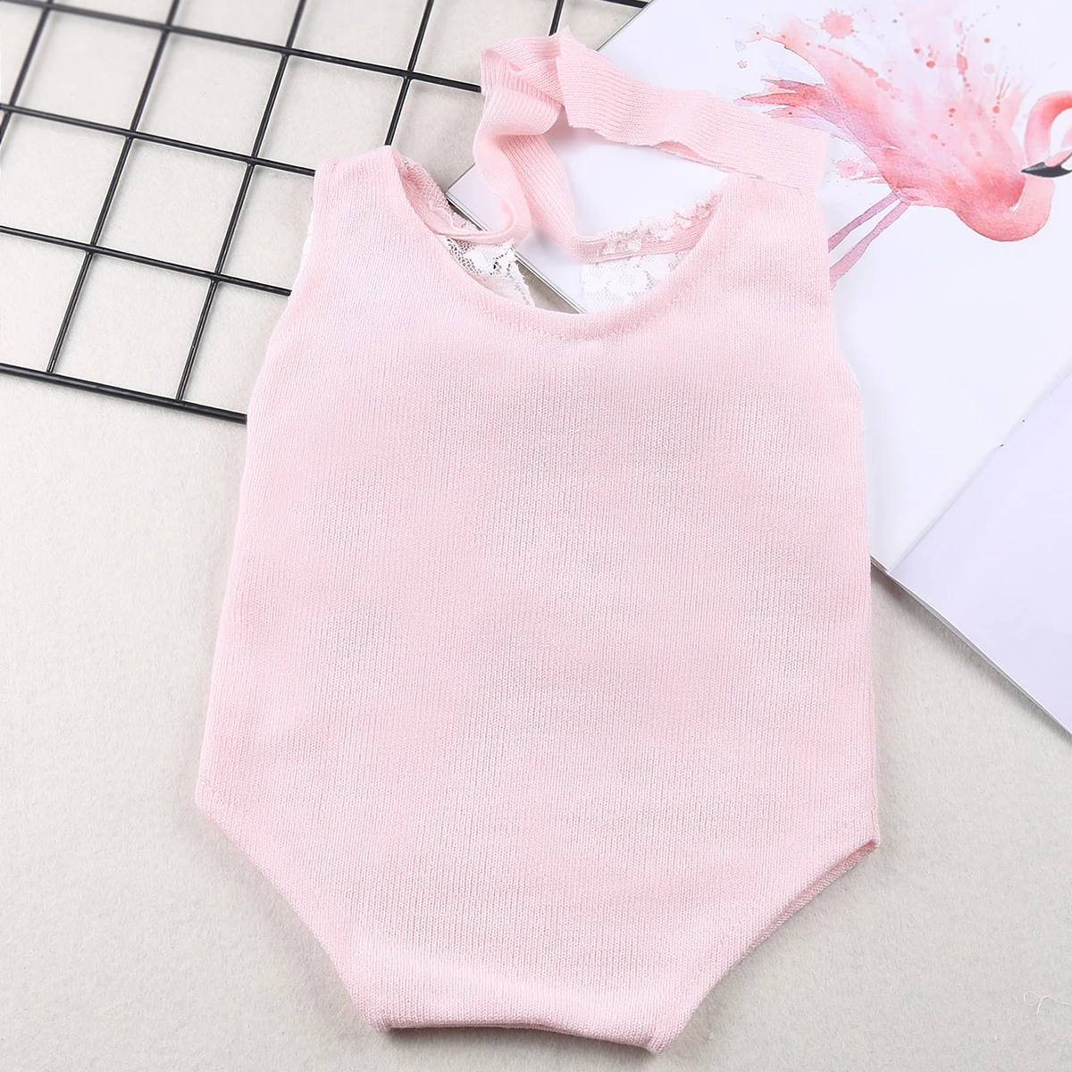 Ylsteed Pink Newborn Lace Romper Back Big Bowknot Bodysuit Baby Girl Photography Outfits