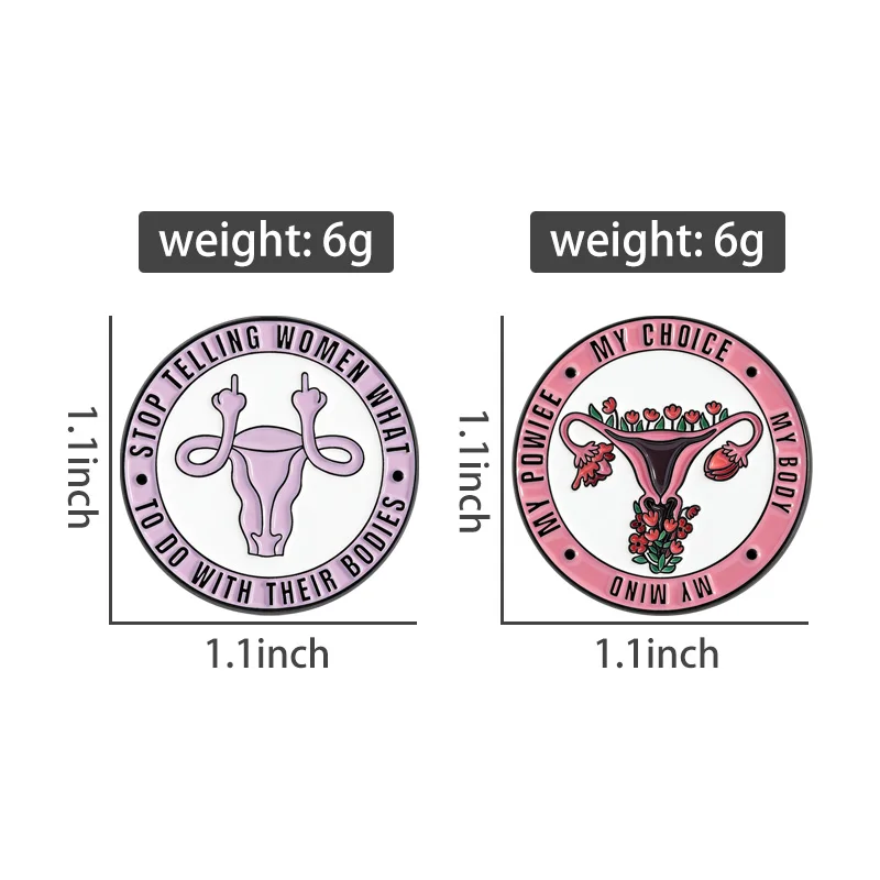 Uterus Womb Enamel Pins Feminism Quotes Brooches Lapel Badges My Body My Bhoice My Mind My Power Jewelry Gift for Friends