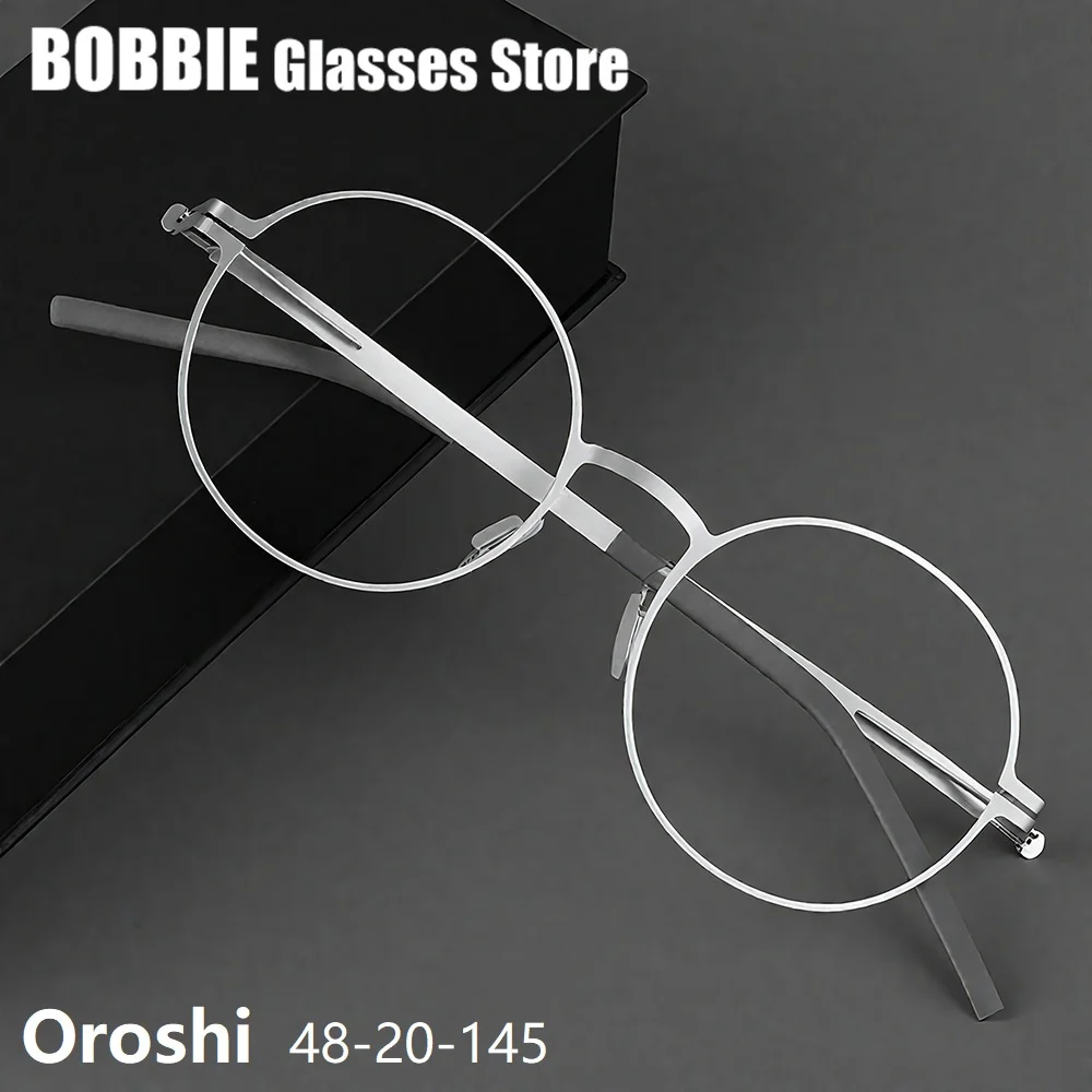 

Germany Brand Designer Eyewear 100% Round Glasses Frame Men Super Light Rim Thin Edge Eyeglasses Screwless Spectacle Oroshi