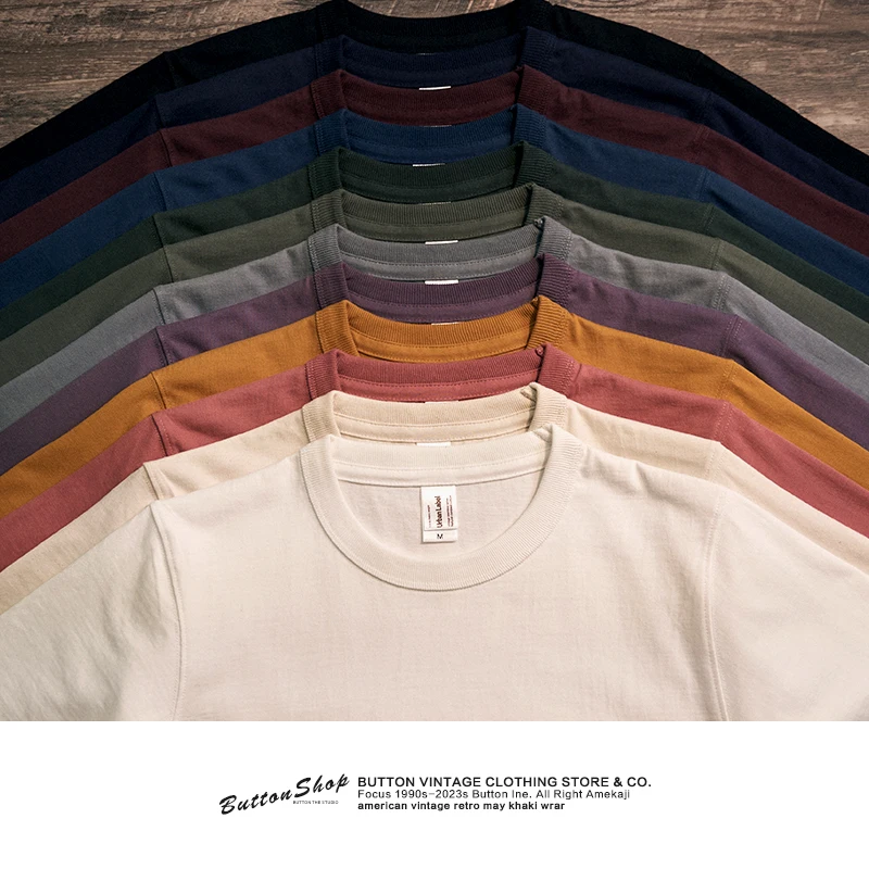 Thickened Pure Cotton White Short Sleeve Men's T-shirt Retro American Style Base Shirt Youth Trend Summer Fashion Base Layer