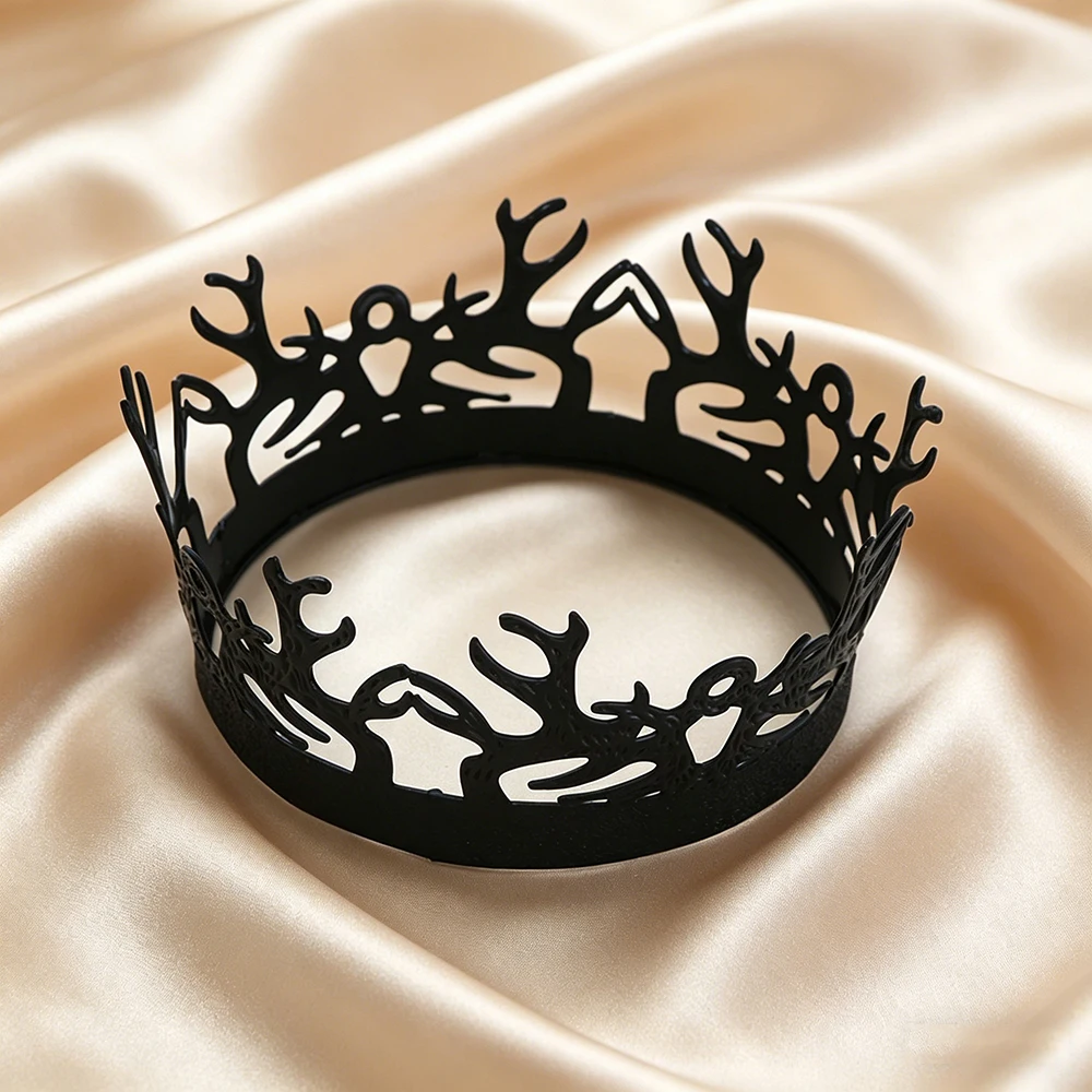 1pc Fashion Black Gothic Antler Crown Tiara Dark Forest Metal Queen Headband Hair Accessories for Cosplay Party Formal Events view 3