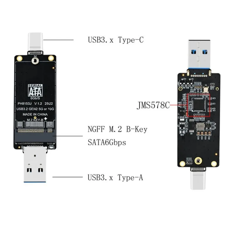 ABJG-Dual-Head M. 2 NGFF SATA To Usba USB-A Type-C Solid-State Drive Box Adapter Board 5Gbps SATA Protocol, 1 Set
