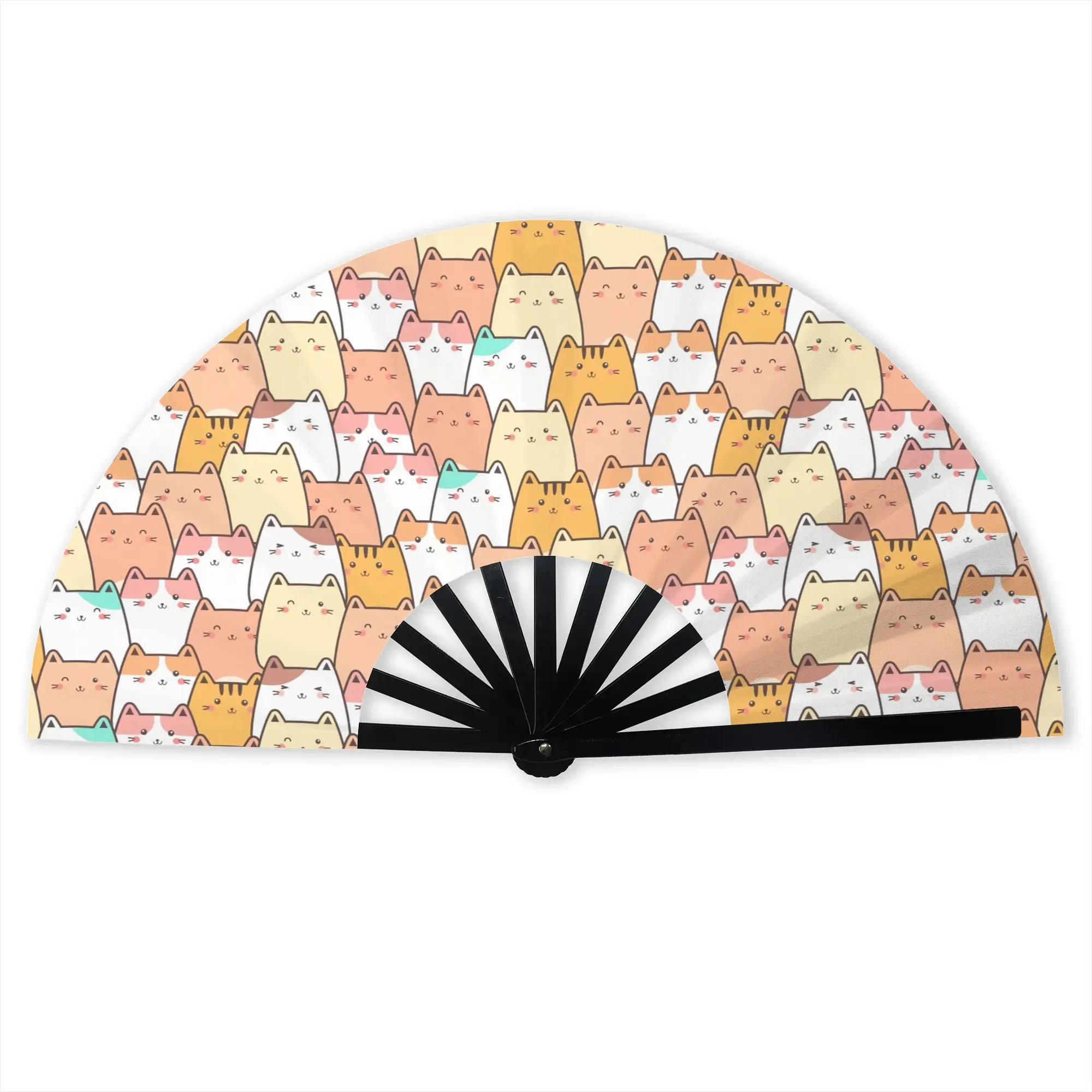 Cute Creative Cat  Stylish Hand Fan Unisex  Printed Polyester Fan Vintage For Dancing Gift