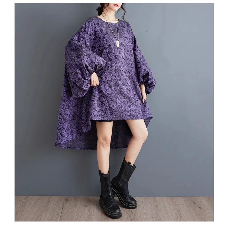 

SuperAen 2024 Autumn New Fashion Three-dimensional Jacquard Batwing Sleeve Casual Dress O-neck A-line Dress