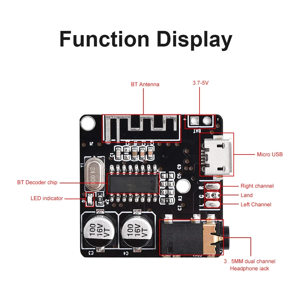 VHM-314 Wireless Stereo Music Module Audio Aux Bluetooth-Compatible 4.1/5.0 MP3 Decoding Player Board Type-C Micro USB 5V Power