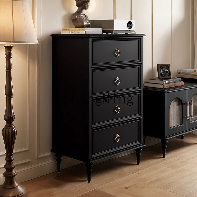 

ZYY retro solid wood chest of drawers bedroom black antique living room drawer storage eight-bucket cabinet