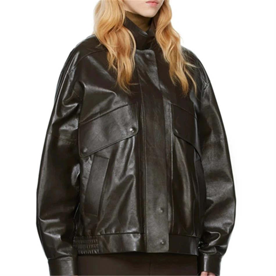 T * R Real Leather Oversize Jas Voor Vrouwen Hoge Kwaliteit Schapenhuid Motorjas 2024 Nieuwe Luxe Design Dameskleding