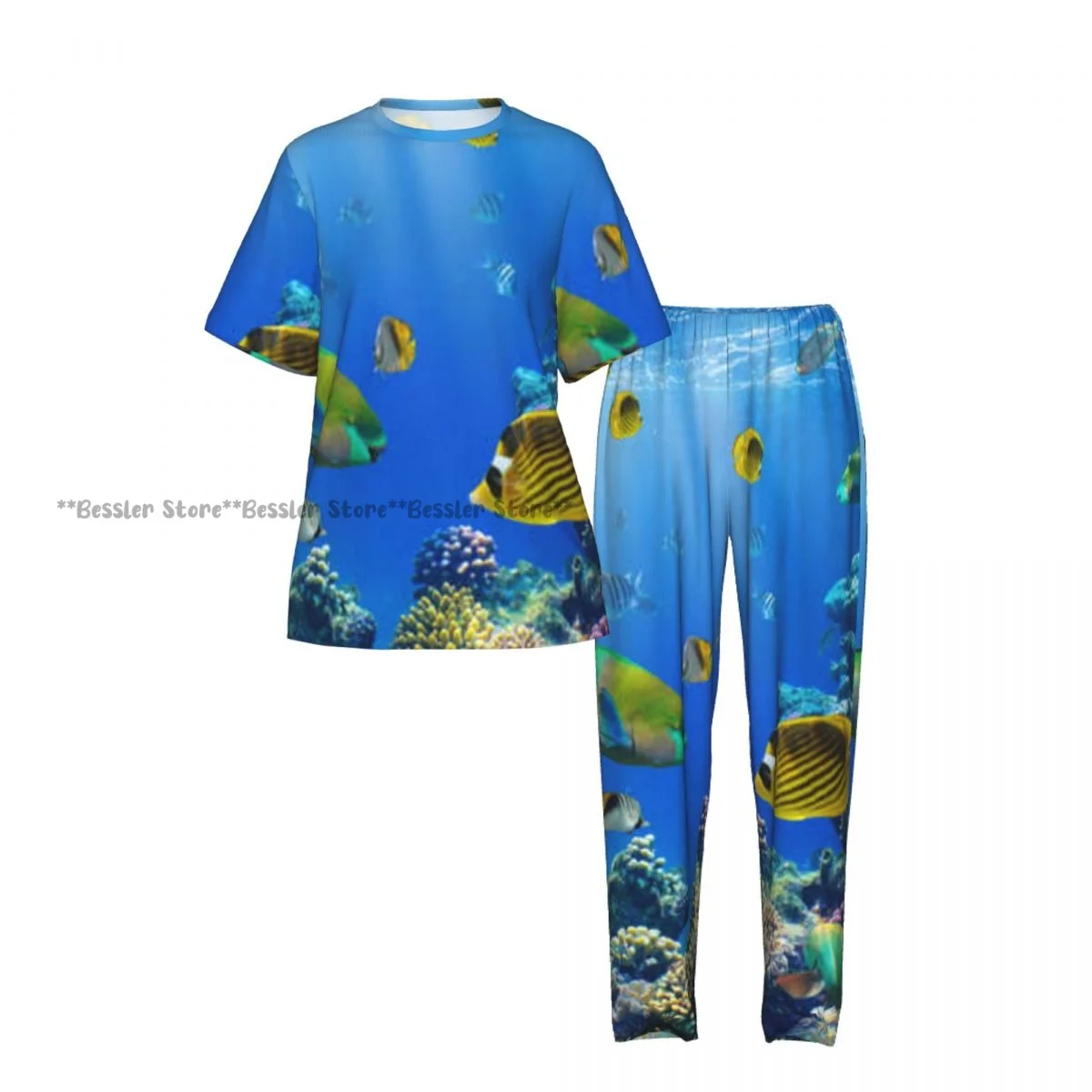Women's Pajamas Set Tropical Fish Image Short Sleeve Sleepwear 2 Piece Homewear Loungewear view 2