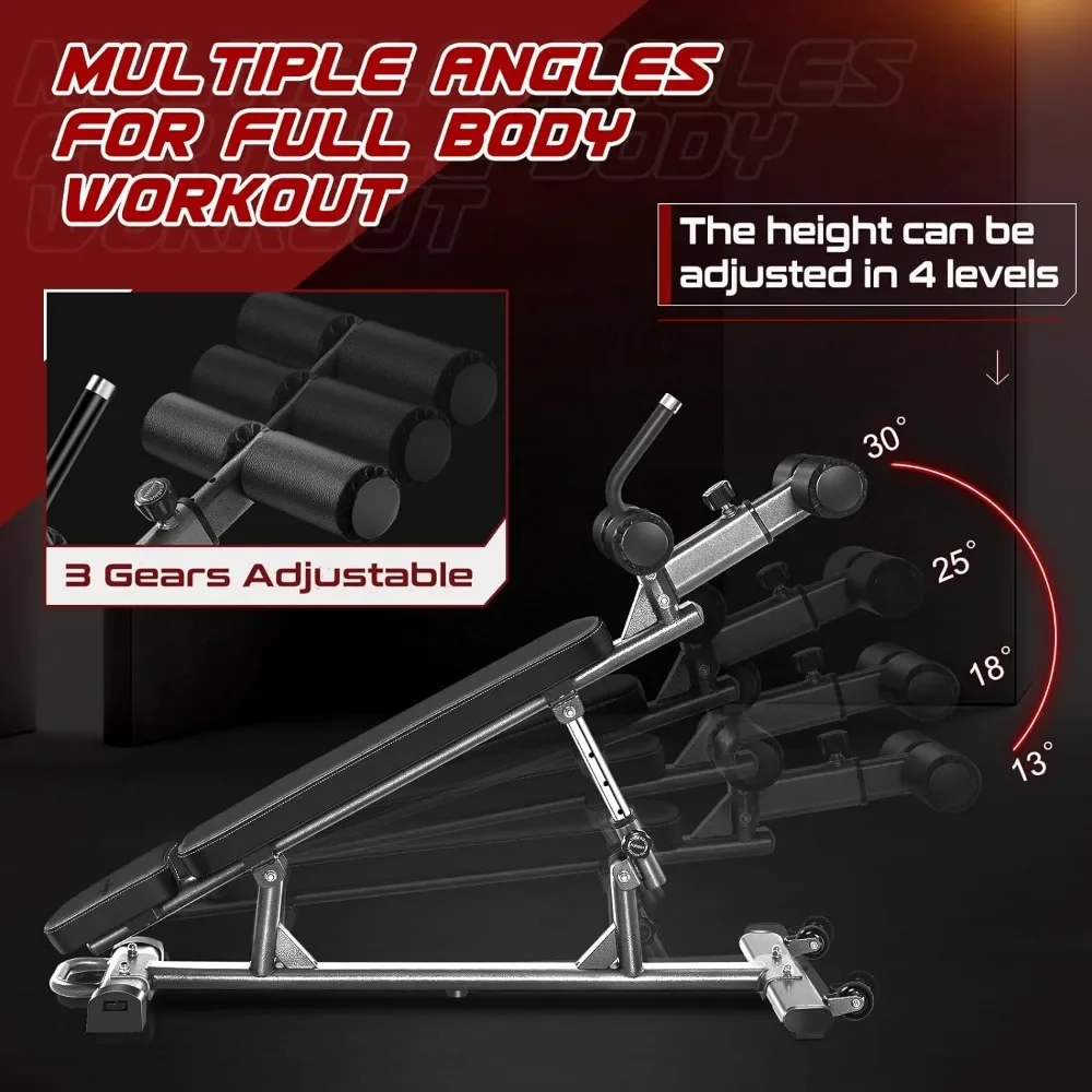 Sit-Up Bench com 4 alturas ajustáveis e Reverse Crunch Handle, Banco de peso ajustável e Flat, Decline Decline Bench Press