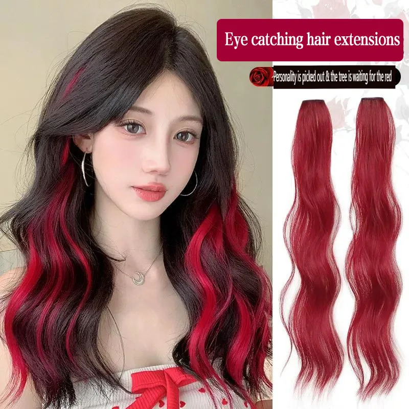 Synthetic Fiber Long Wavy Hair Extensions 2-Piece Set with Ear Hooks for Colorful Female Hair Extensions