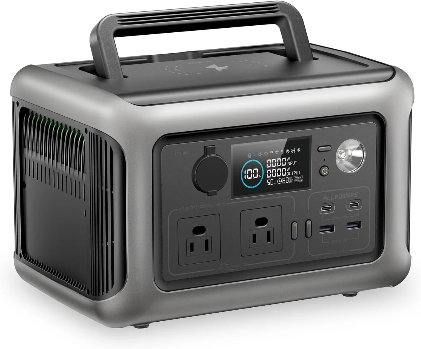 299Wh 600W Portable Power Station R600, LiFePO4 Battery Backup with UPS Function, 1 Hour to Full 400W Input, MPPT Sola