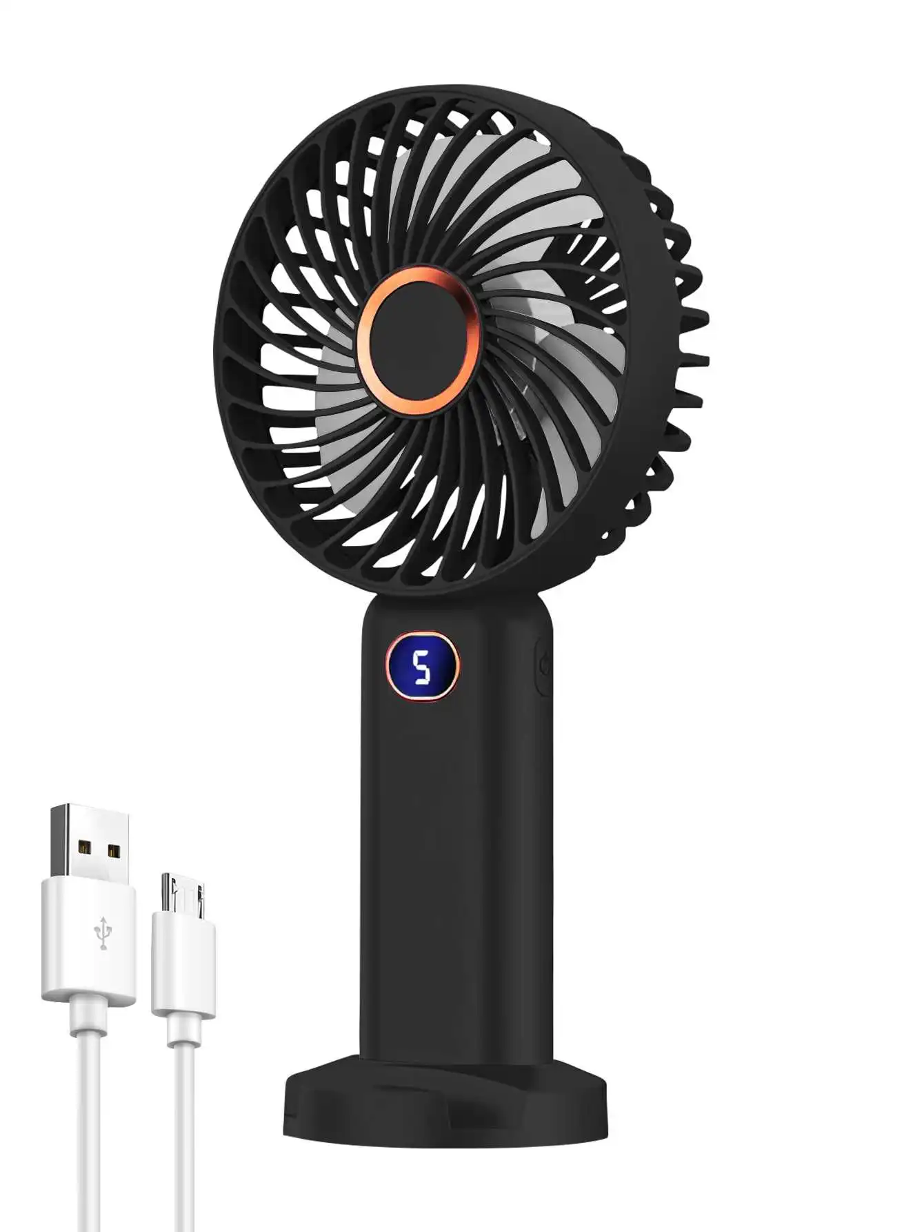 Draagbare handventilator USB oplaadbare miniventilator Digitaal display 5-snelheidsaanpassing Geschikt voor reizen Buiten Kantoor Thuis