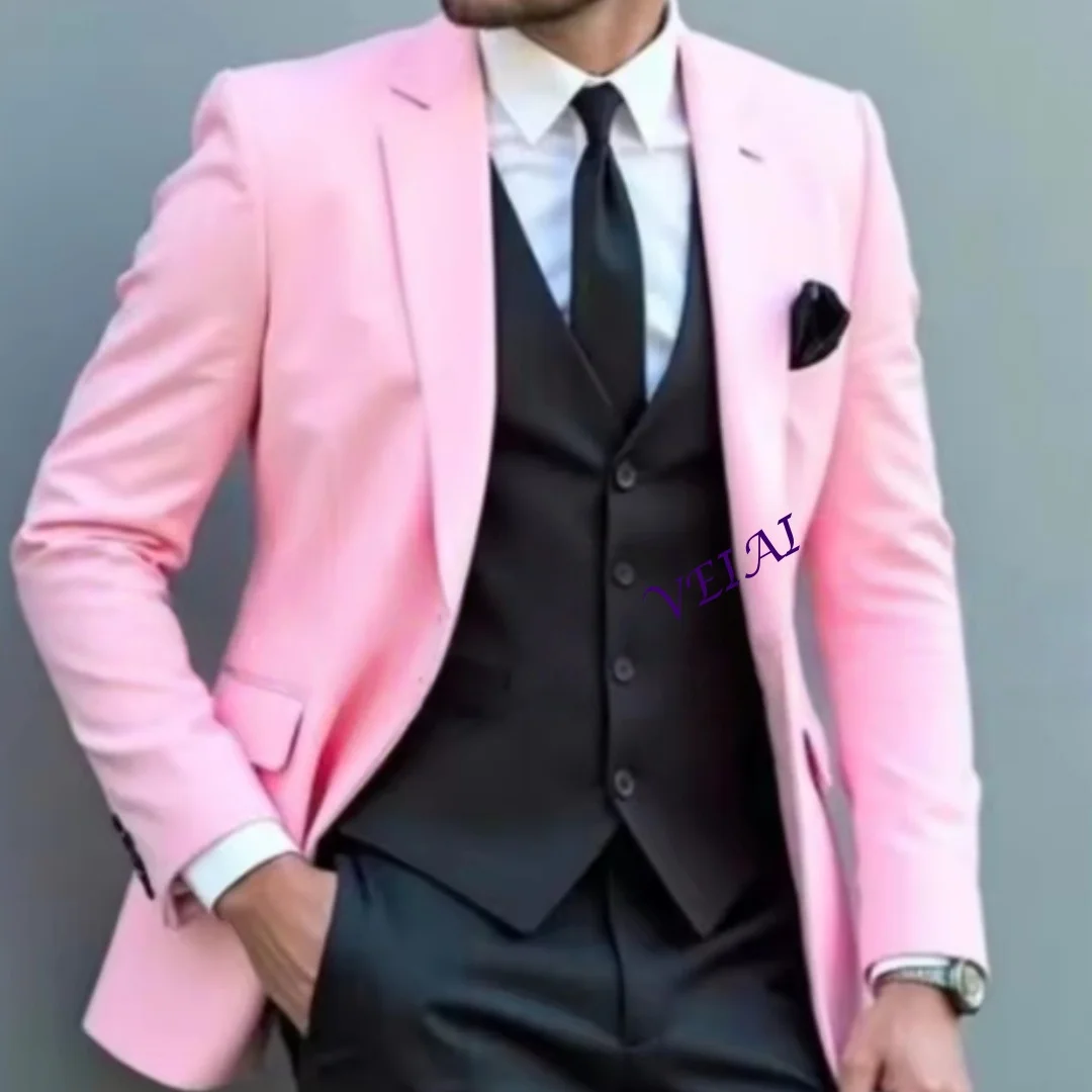 

CustomizedHigh-end Men Suits 3 Piece Slim Fit Wedding Groom Tuxedo Fashion Peaked Lapel Single Button Formal Prom Suit Costume H