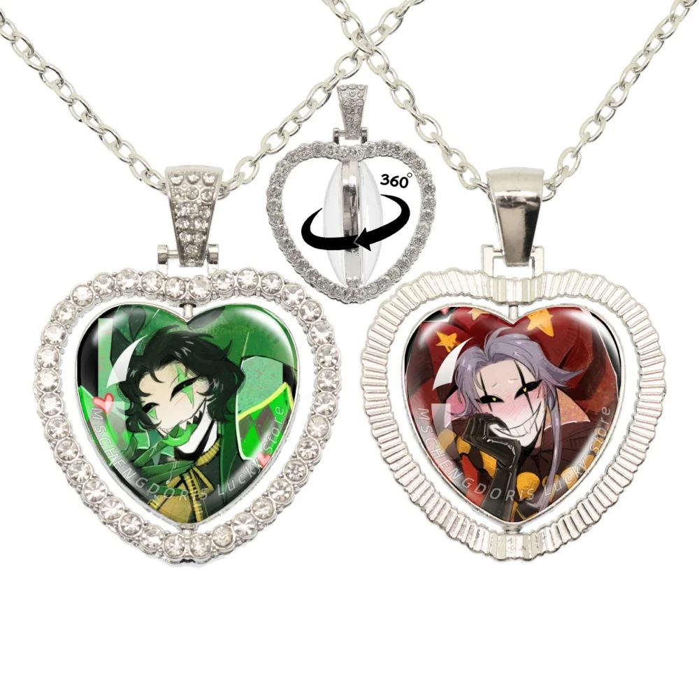 Game F-Freak Circus Pierrot Harlequin Glass Cabochon 360 Degree Rotatable Double Sided Heart-Shape Pendant Necklace Jewelry Gift