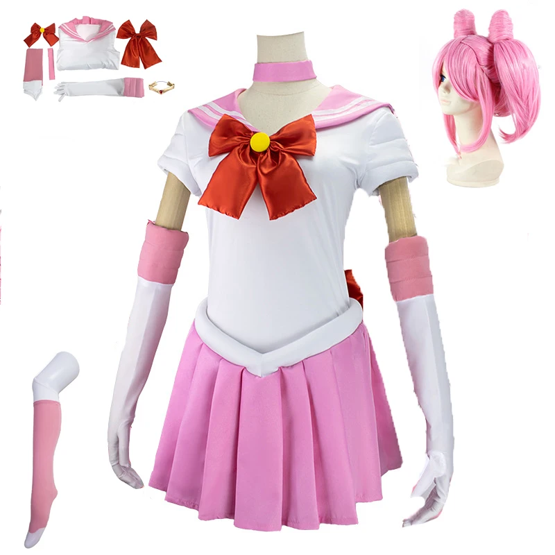 Dorośli dzieci Anime marynarz przebranie na karnawał peruka Moo Usagi mała dama Serenity garnitury różowa peruka Halloween karnawałowa sukienka na imprezę